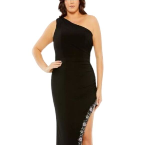 Mac Duggal Formal Evening Gown Women's Size 14W Black Beaded Maxi Dress Wedding - Picture 3 of 12